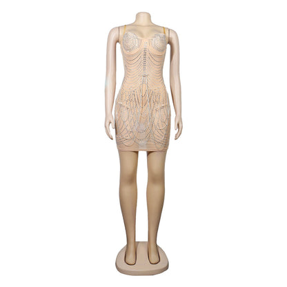 Sexy Slim Fit Rhinestone Tassel Dress by Ragazza