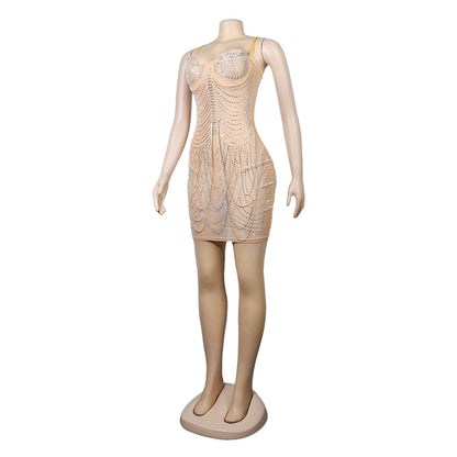 Sexy Slim Fit Rhinestone Tassel Dress by Ragazza