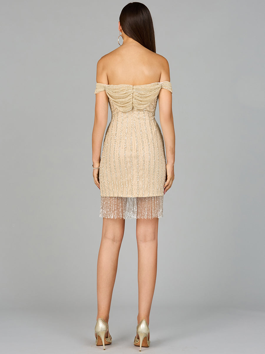 Off Shoulder Fringe Wrap Dress by Lara New York