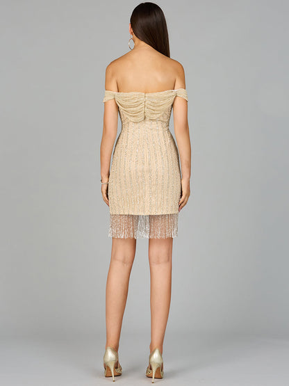 Off Shoulder Fringe Wrap Dress by Lara New York