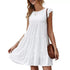 Summer Solid Color round Neck Short Sleeves Dress Casual Tiered Dress Pleated Large Swing Dress by Ragazza