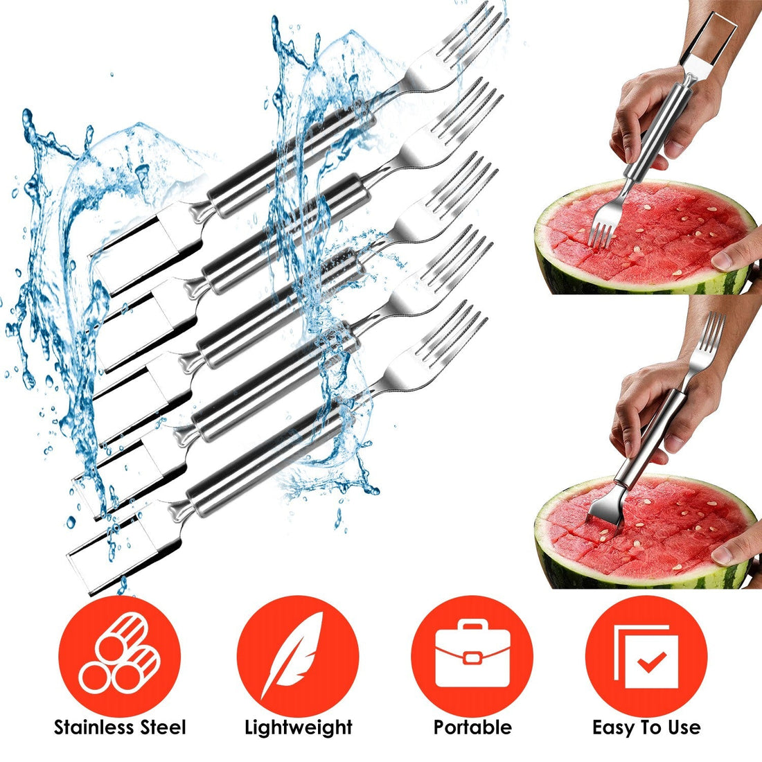 5Pcs 2 in 1 Watermelon Cutter Slicer Fork Stainless Steel Dual Head Watermelon Fruit Cutting Fork Knife For Summer Family Gathering Friend Party Campi 