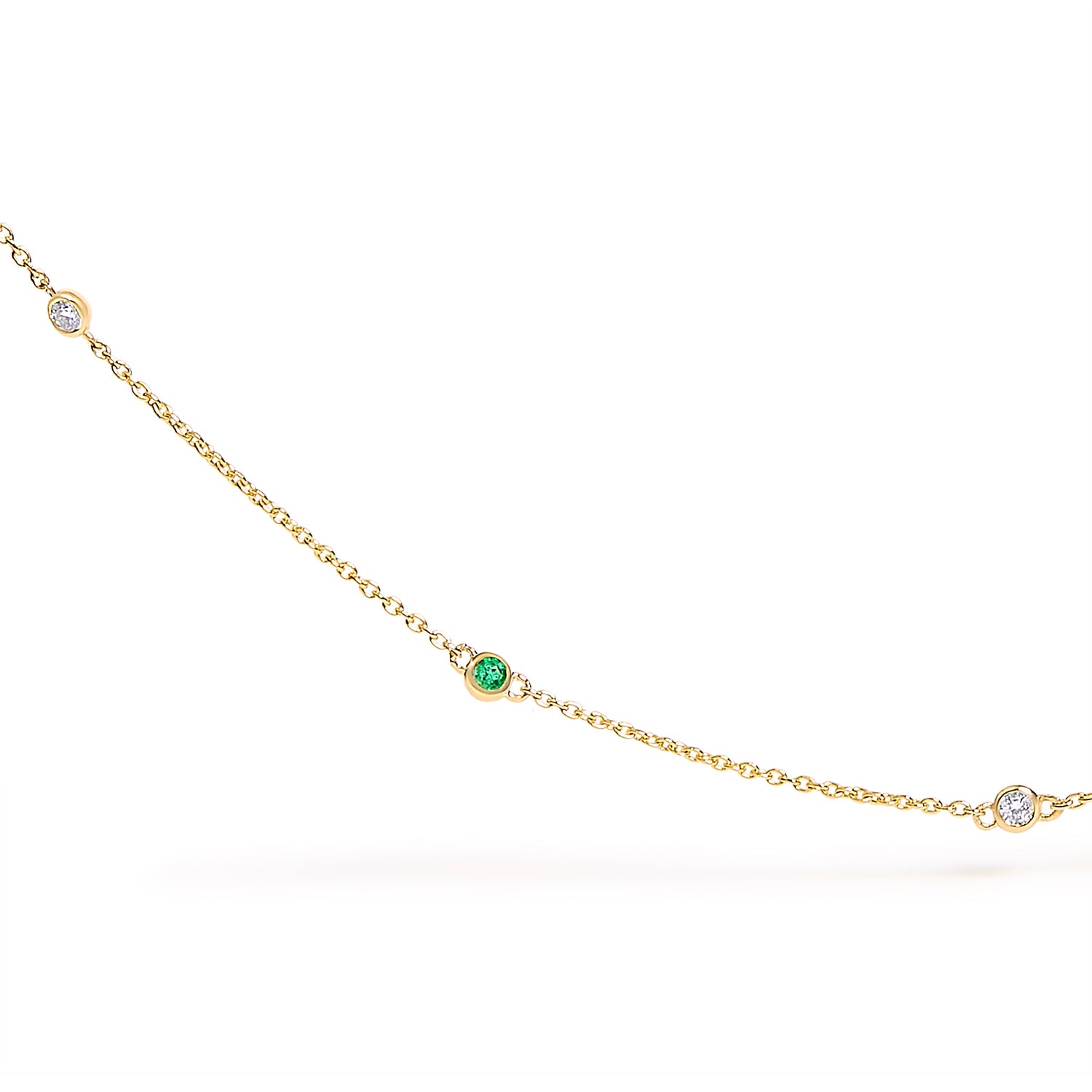 14K Yellow Gold Bezel Set Alternating Green Emerald and Diamond Station Necklace - 18" Inches by Bids.com