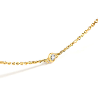 14K Yellow Gold Bezel Set Alternating Green Emerald and Diamond Station Necklace - 18" Inches by Bids.com