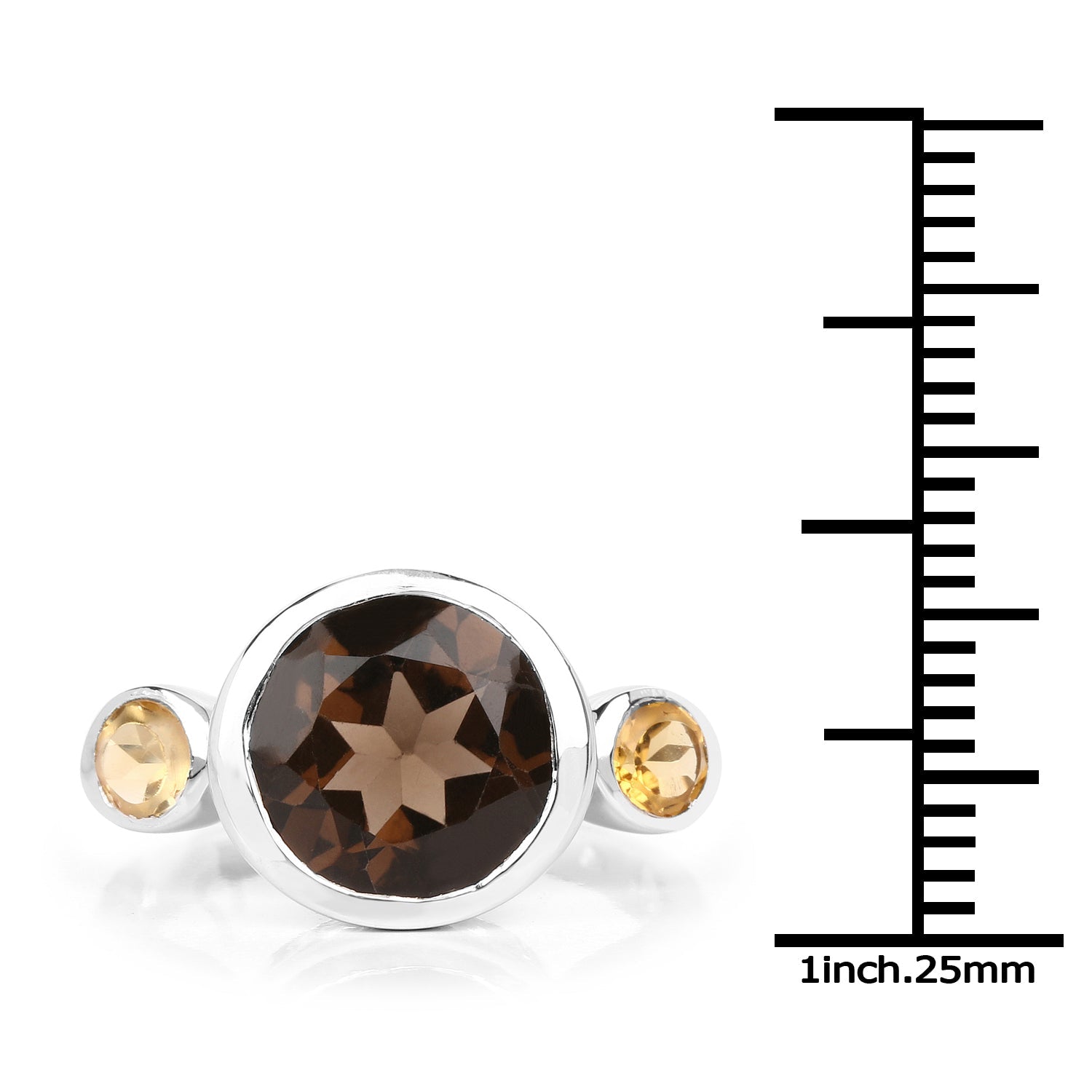 3.56 Carat Genuine Smoky Quartz and Citrine .925 Sterling Silver Ring  DestGlow