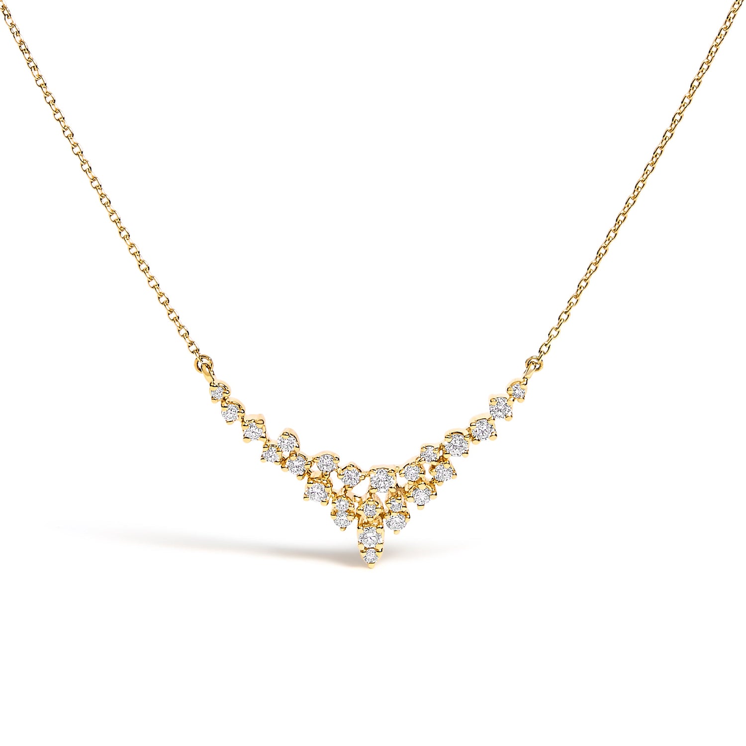 14K Yellow Gold 1/2 Cttw Diamond Scattered "V" Necklace (I-J Color, SI2-I1 Clarity) - 18" Inches by Bids.com