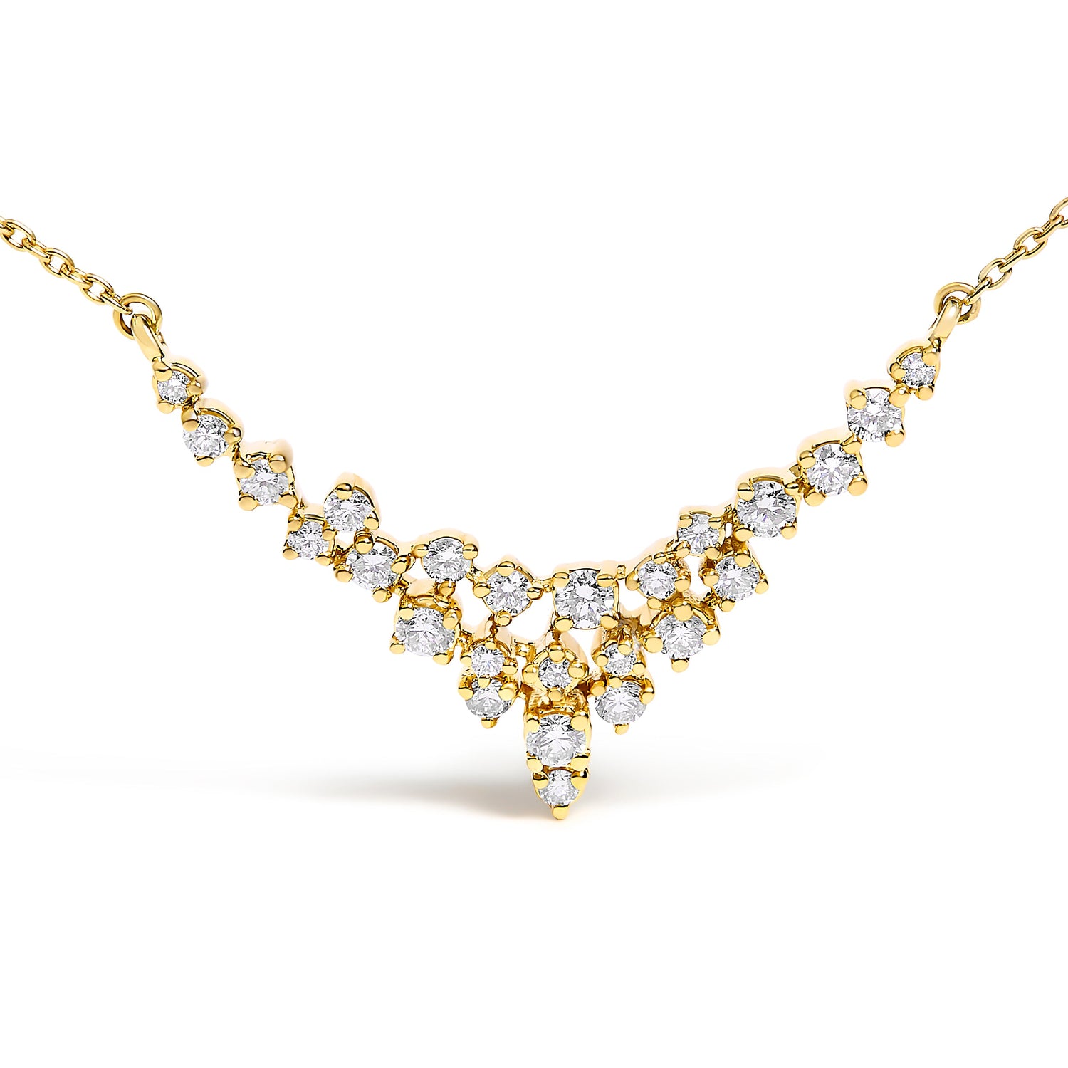 14K Yellow Gold 1/2 Cttw Diamond Scattered "V" Necklace (I-J Color, SI2-I1 Clarity) - 18" Inches by Bids.com