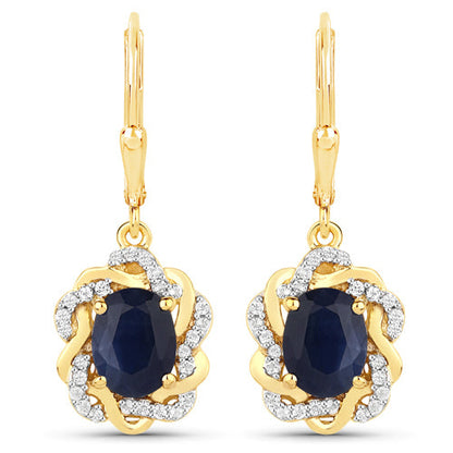 3.46 Carat Genuine Blue Sapphire and White Topaz .925 Sterling Silver Earrings by Bids.com