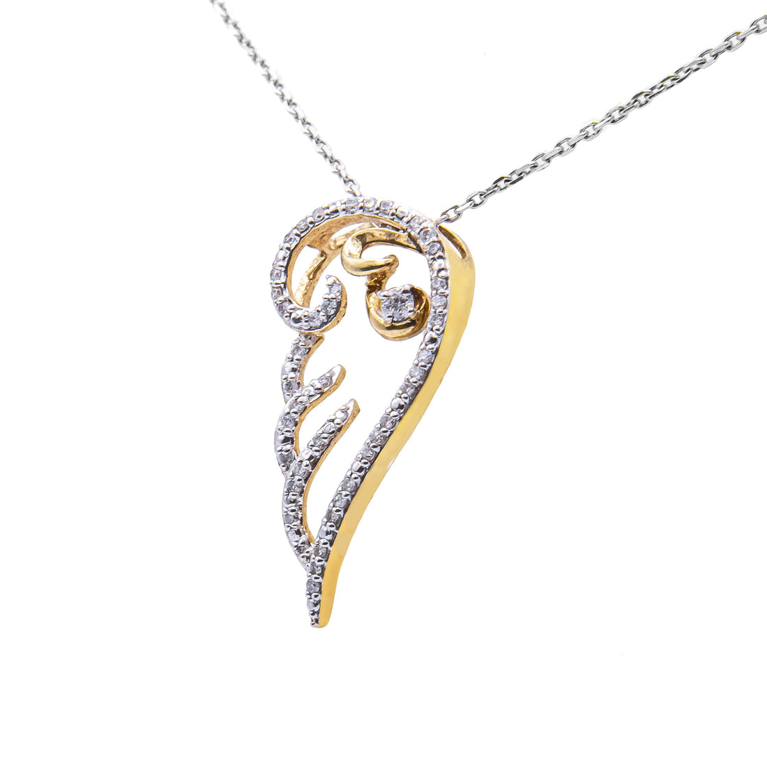 10K Yellow Gold over .925 Sterling Silver 1/4 Cttw Diamond Angel Wing 18" Pendant Necklace (H-I Color, I1-I2 Clarity) by Bids.com