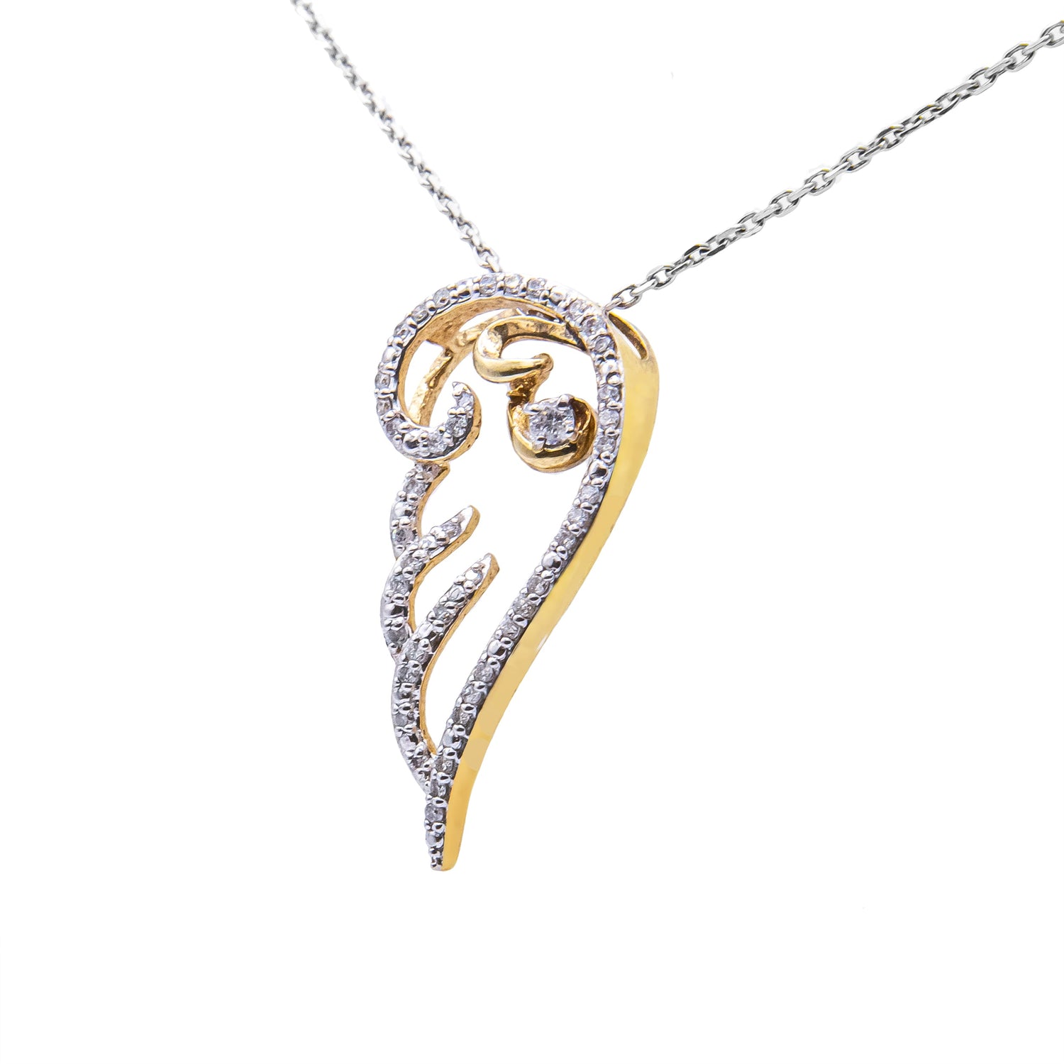 10K Yellow Gold over .925 Sterling Silver 1/4 Cttw Diamond Angel Wing 18" Pendant Necklace (H-I Color, I1-I2 Clarity) by Bids.com