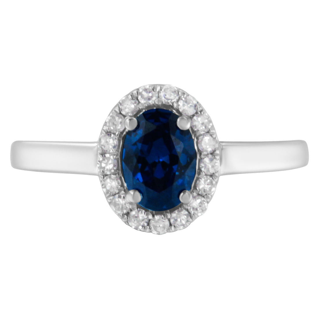 10K White Gold 1/5 Cttw Round Diamond and Prong Set 7MM Created Blue Sapphire Halo Cocktail Ring (H-I Color, I1-I2 Clarity) - Size 7 by Bids.com