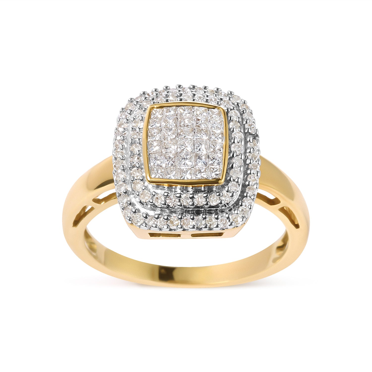 10K Yellow Gold 1/2 cttw Round and Princess Diamond Composite Head and Halo Ring (H-I Color, SI1-SI2 Clarity) - Ring Size 7 by Bids.com