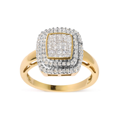 10K Yellow Gold 1/2 cttw Round and Princess Diamond Composite Head and Halo Ring (H-I Color, SI1-SI2 Clarity) - Ring Size 7 by Bids.com