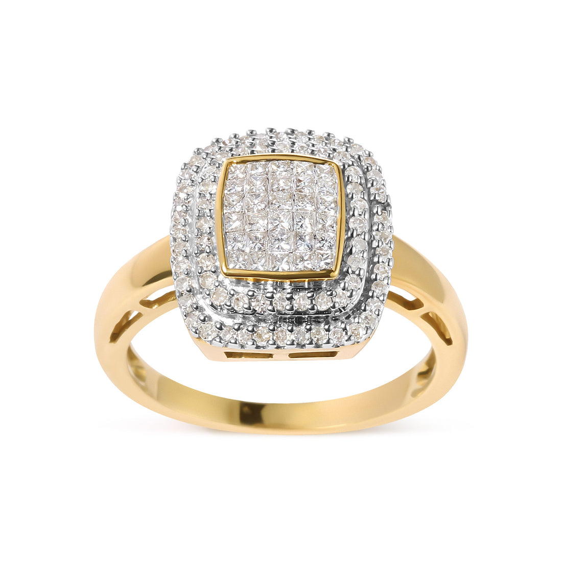 10K Yellow Gold 1/2 cttw Round and Princess Diamond Composite Head and Halo Ring (H-I Color, SI1-SI2 Clarity) - Ring Size 7 by Bids.com