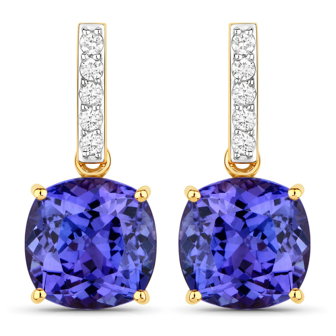 5.64 Carat Genuine Tanzanite and White Diamond 14K Yellow Gold Earrings by Bids.com