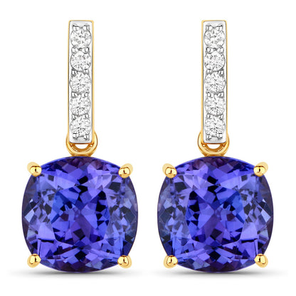 5.64 Carat Genuine Tanzanite and White Diamond 14K Yellow Gold Earrings by Bids.com