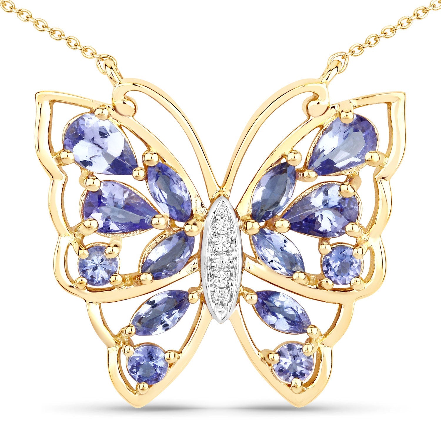 2.76 Carat Genuine Tanzanite and White Zircon .925 Sterling Silver Necklace by Bids.com