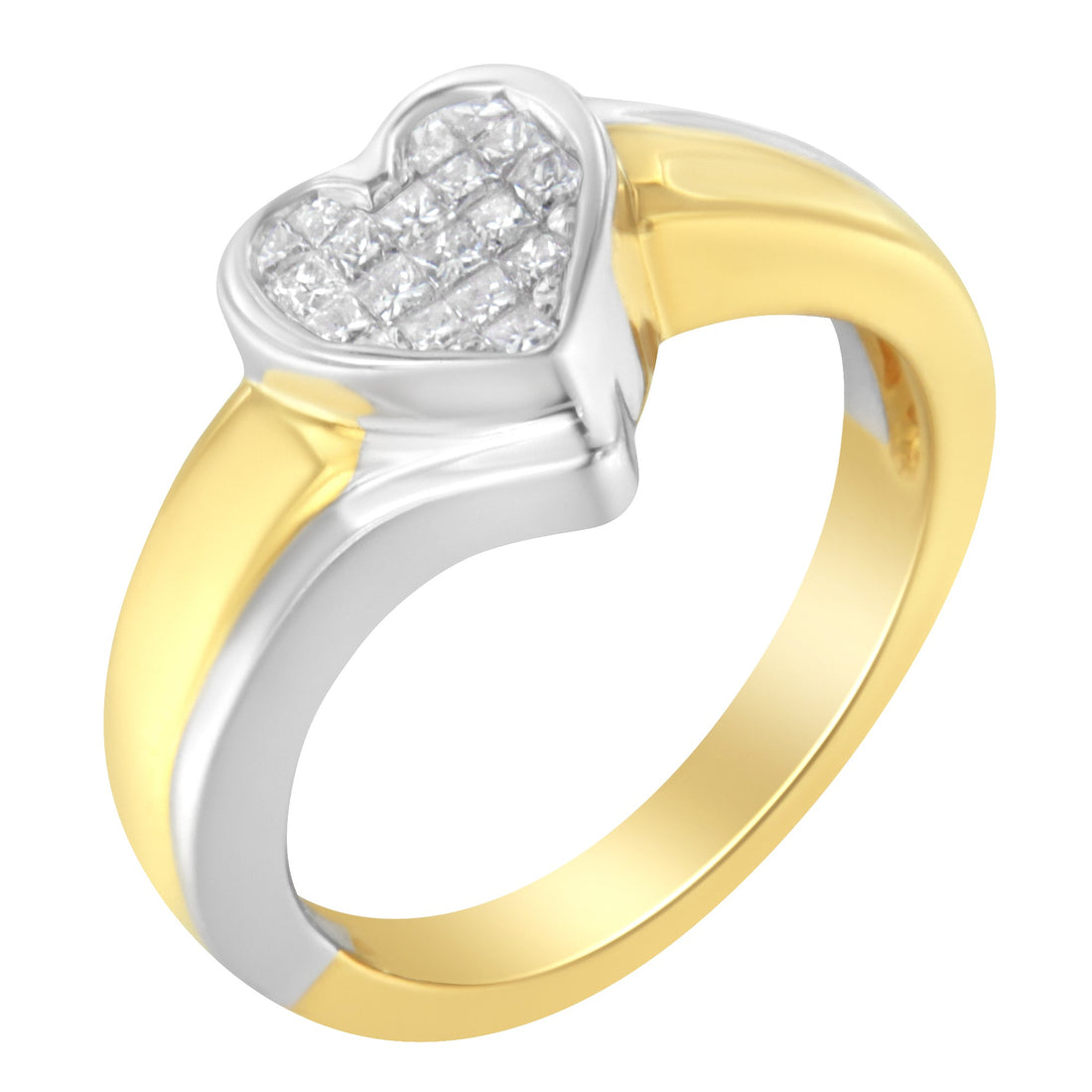 14K Two-Toned Gold Princess-Cut Diamond Heart Promise Ring (1/4 Cttw, H-I Color, I1-I2 Clarity) - Size 6 by Bids.com