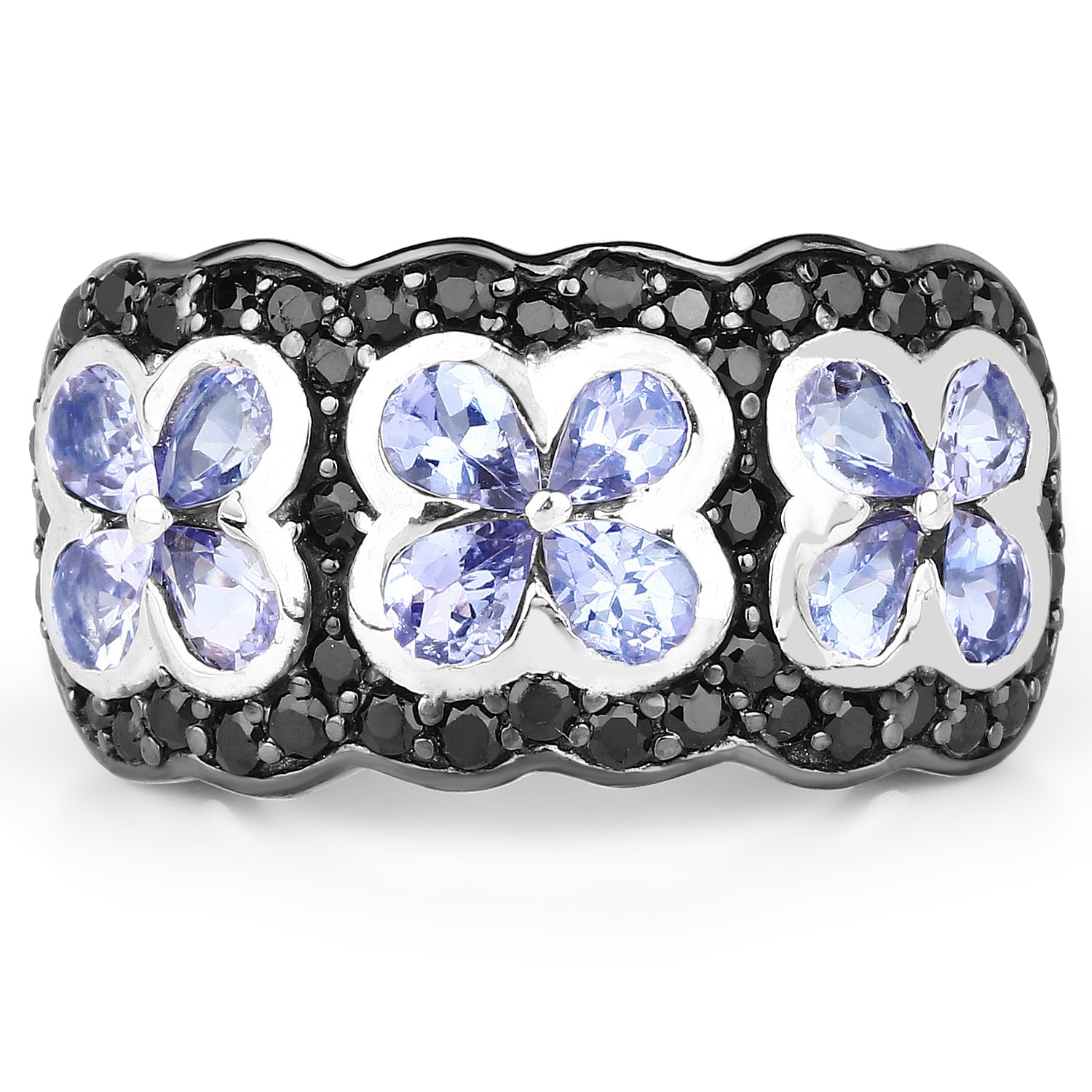 14K Yellow Gold Plated 2.60 Carat Genuine Tanzanite and Black Spinel .925 Sterling Silver Ring by Bids.com