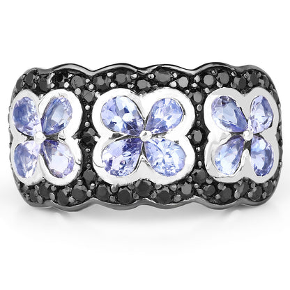 14K Yellow Gold Plated 2.60 Carat Genuine Tanzanite and Black Spinel .925 Sterling Silver Ring by Bids.com