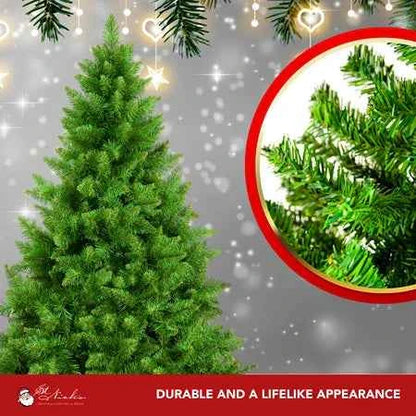9FT Artificial Christmas Tree PVC Pre-Decorated Red Burgundy Gold Ornaments with Warm White Lights