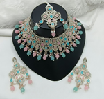 Joban Fashion Pink-Blue Color Stone Work Necklace Set