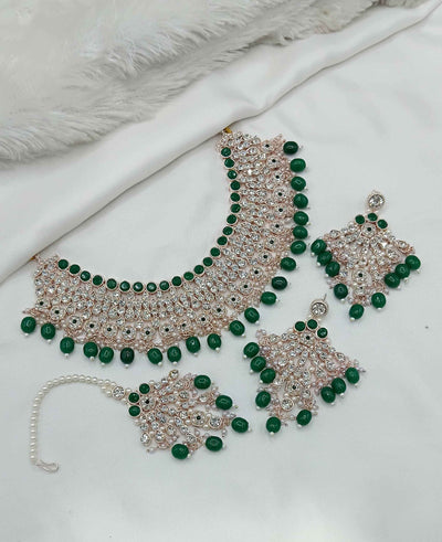 Joban Fashion Green Stone Work Necklace Set