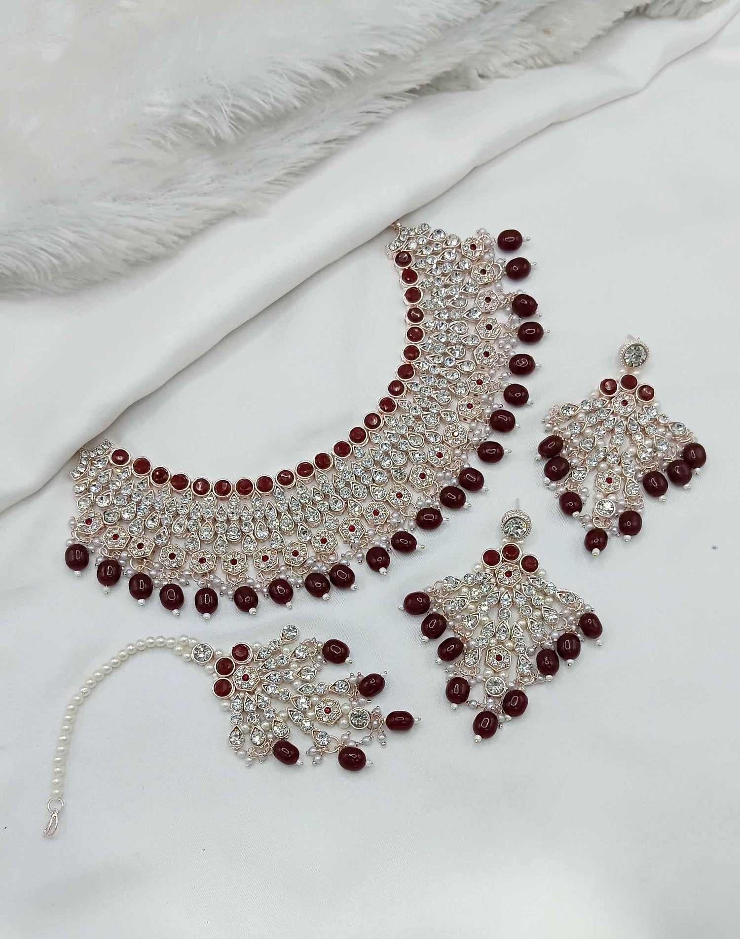 Joban Fashion Maroon Stone Work Necklace Set