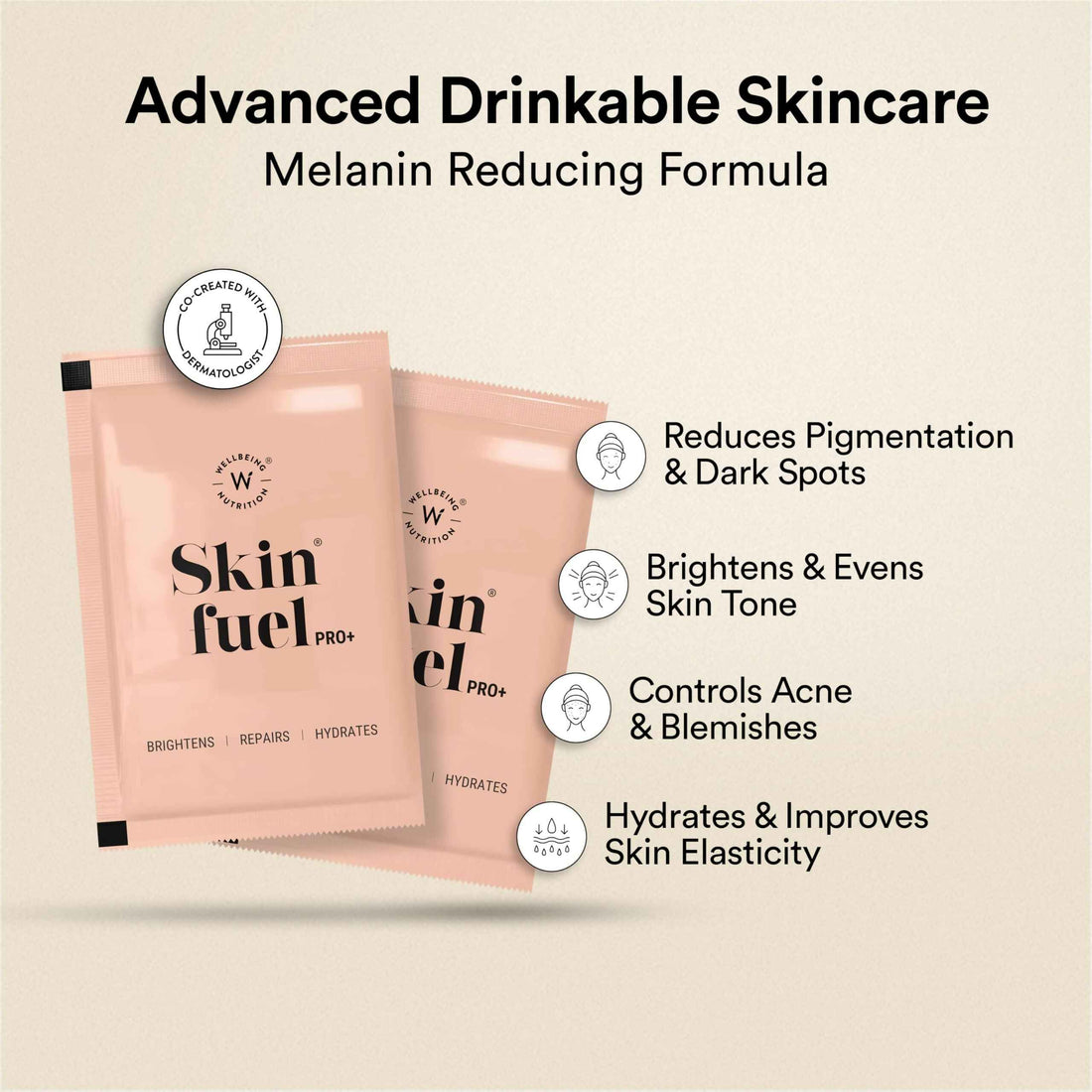 Wellbeing Nutrition Skin Fuel Pro+ - Valencia Orange Flavour, Reduced Pigmentation &amp; Dark Spots, Brightens Skin Tone, Anti-aging