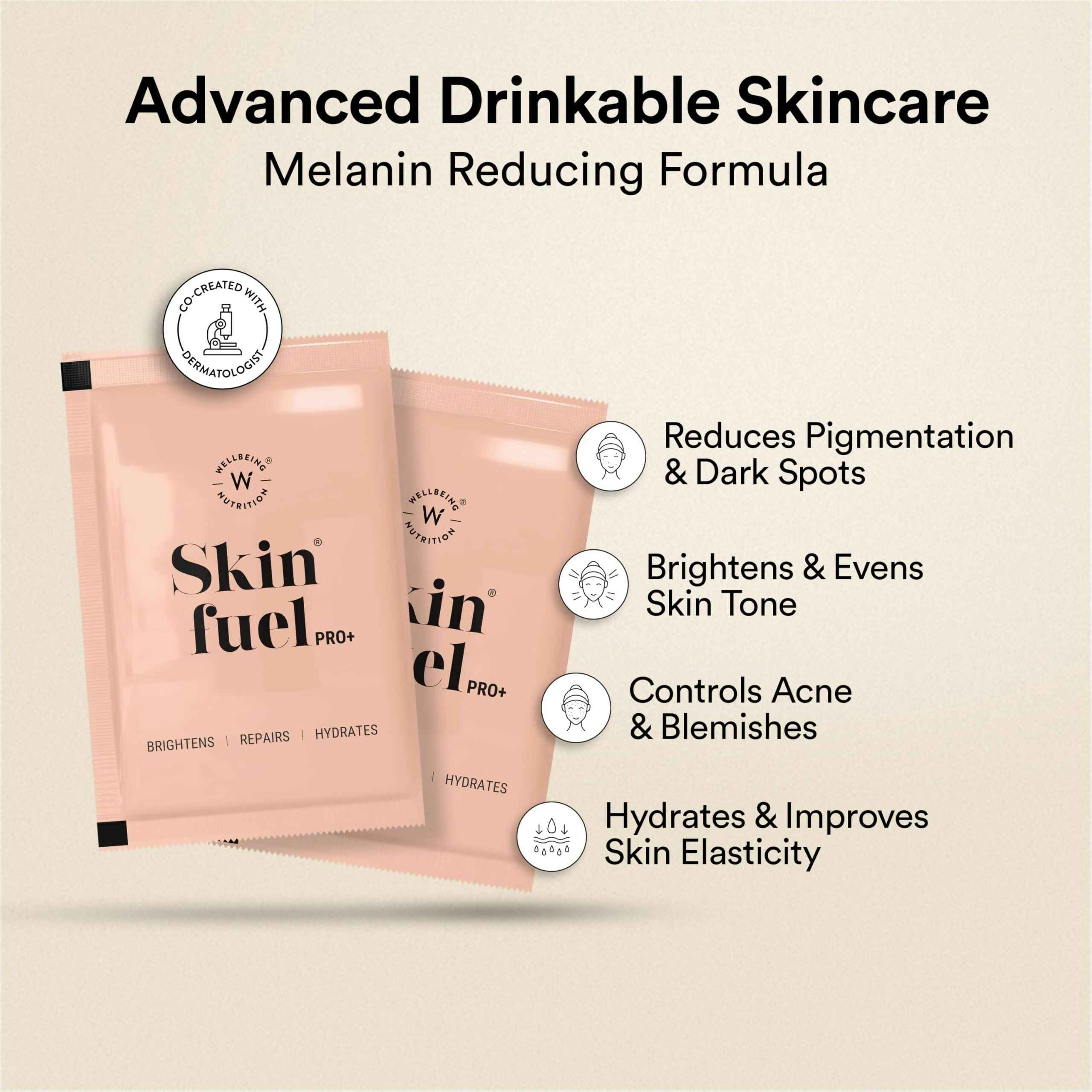 Wellbeing Nutrition Skin Fuel Pro+ - Valencia Orange Flavour, Reduced Pigmentation &amp; Dark Spots, Brightens Skin Tone, Anti-aging