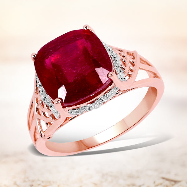 14K Rose Gold Plated 5.54 Carat Genuine Glass Filled Ruby &amp; White Topaz .925 Sterling Silver Ring by Bids.com