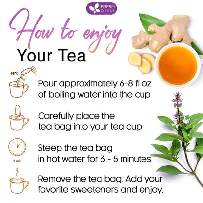 Premium Ginger Tulsi Tea Bags | Hand-made Blend of Ginger and Tulsi Holy Basil Leaves