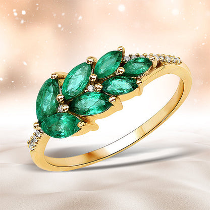 0.68 Carat Genuine Zambian Emerald and White Diamond 14K Yellow Gold Ring by Bids.com