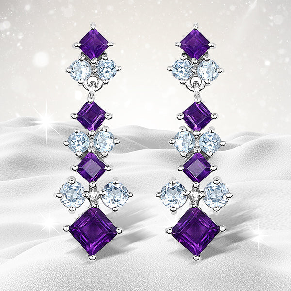 4.94 Carat Genuine Amethyst &amp; Blue Topaz .925 Sterling Silver Earrings  DestGlow