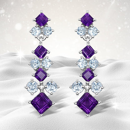 4.94 Carat Genuine Amethyst &amp; Blue Topaz .925 Sterling Silver Earrings  DestGlow