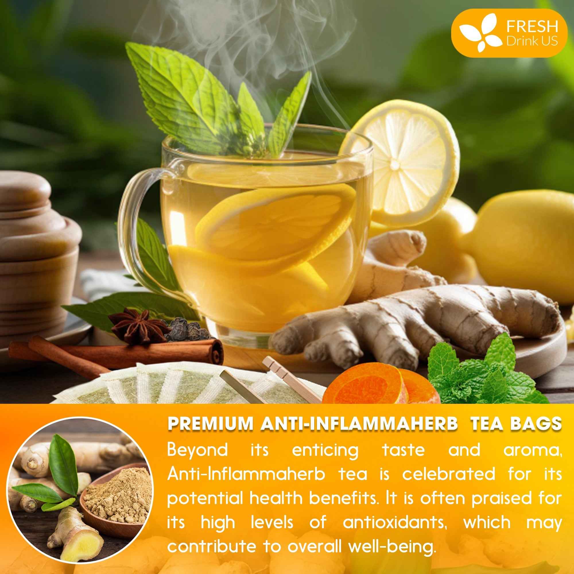 Anti-Inflammaheb Loose Leaf Tea, 100% Natural from Ginger, Turmeric, Peppermint, Black Pepper, Cinnamon