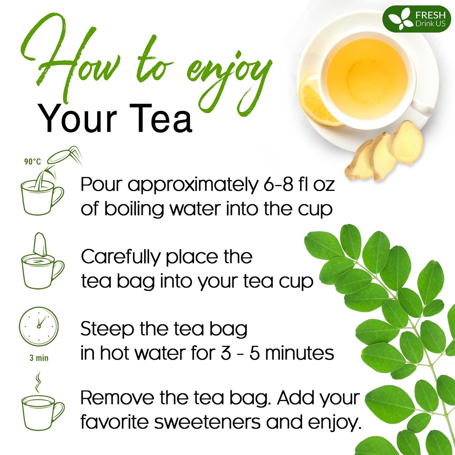 Premium Moringa Ginger Herbal Tea by FreshDrinkUS - Natural and Premium Herbal Tea