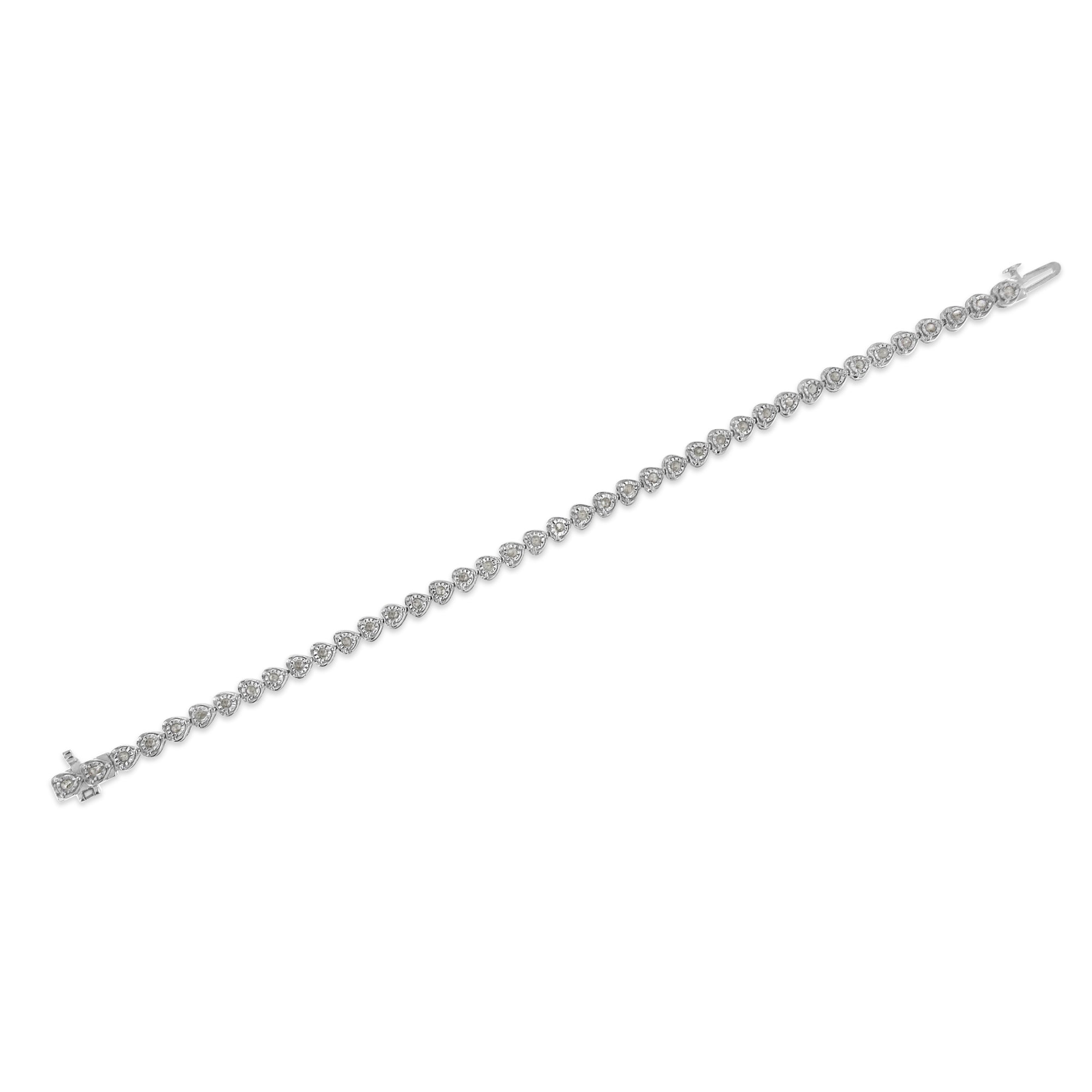 .925 Sterling Silver 1.0 Cttw Miracle Set Diamond Heart-Link 7" Tennis Bracelet (I-J Color, I2-I3 Clarity) by Bids.com