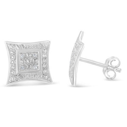 .925 Sterling Silver Diamond Accented 4-Stone Four Pointed Star Shaped Halo-Style Stud Earrings (H-I Color, I2-I3 Clarity) by Bids.com