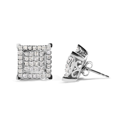 10K White Gold 1 1/4 Cttw Princess Diamond Composite Double Square and Halo Stud Earrings (I-J Color, I1-I2 Clarity) by Bids.com