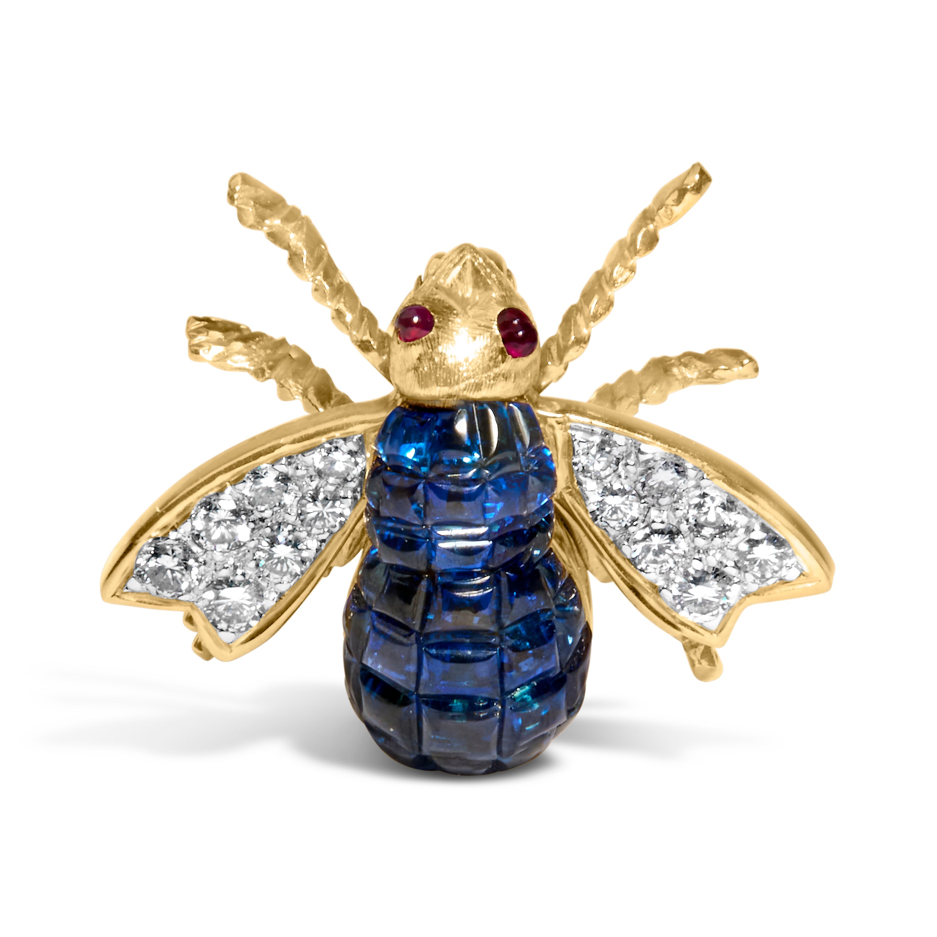 18K Yellow Gold 3/8 Cttw Diamond and 5 4/5 Cttw Blue Sapphire Bumblebee Brooch Pin (F-G Color, VS2-SI1 Clarity) by Bids.com