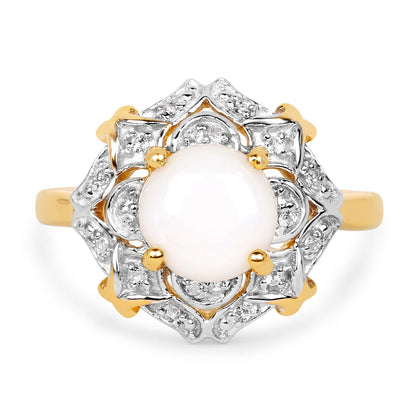 14K Yellow Gold Plated 1.40 Carat Genuine Opal and White Topaz .925 Sterling Silver Ring by Bids.com