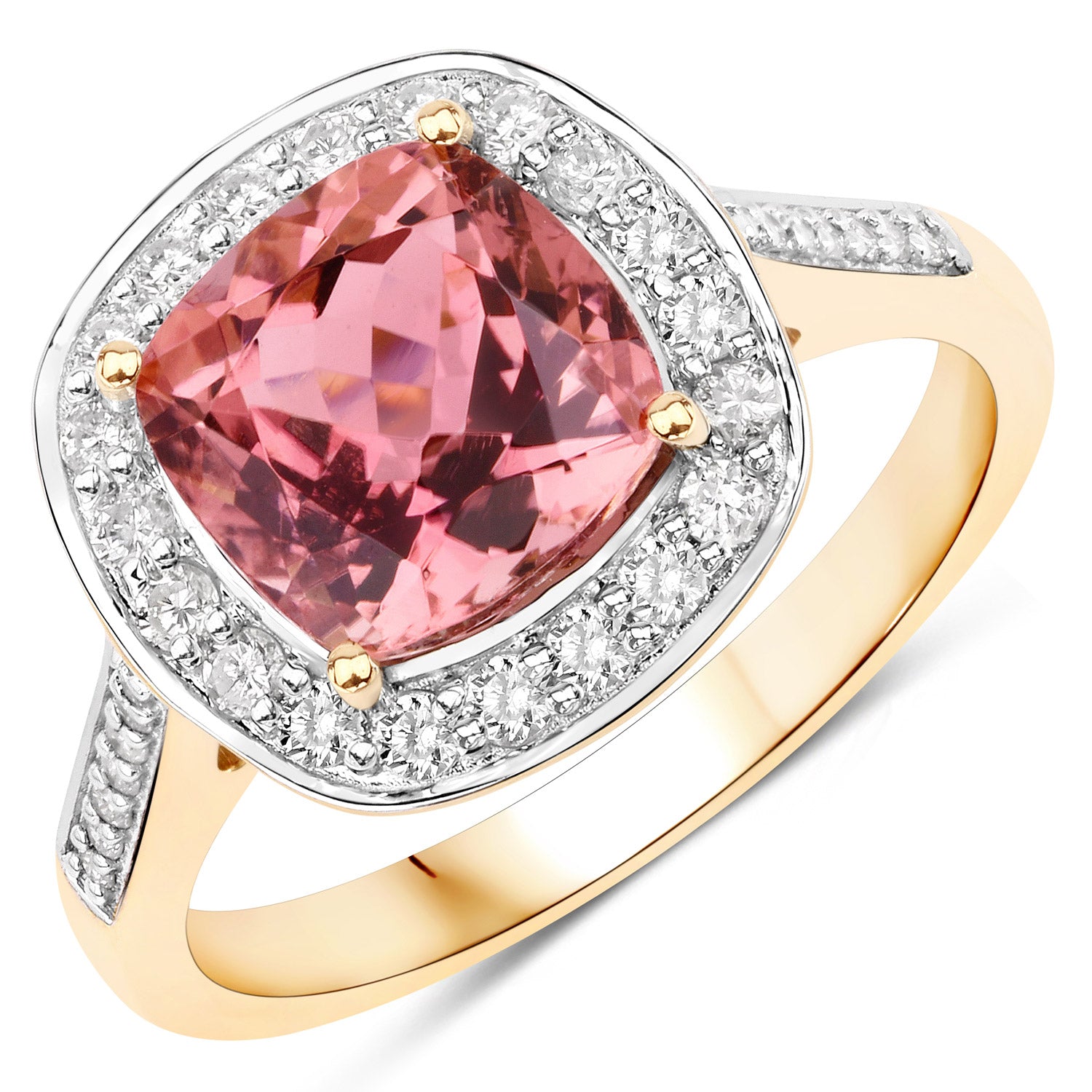 2.71 Carat Genuine Royal Pink Tourmaline and White Diamond 14K Yellow Gold Ring by Bids.com