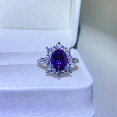 2 Carat Purple Oval-Cut Sparkala™ Pure Sterling Silver Ring - DestGlow