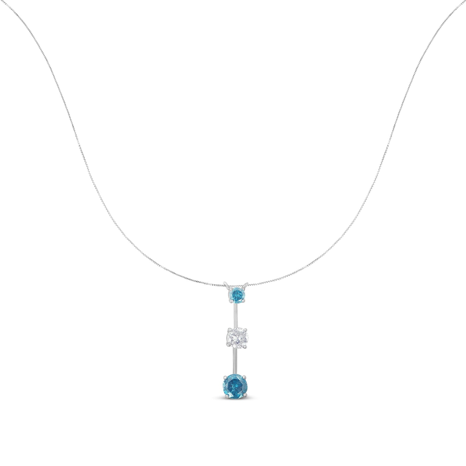 14K White Gold 1 1/2 cttw White and Treated Blue Diamond Pendant Necklace (H-I, I1-I2) by Bids.com