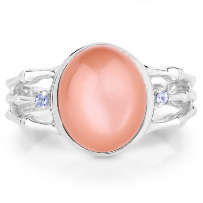 6.54 Carat Genuine Peach Moonstone and Tanzanite .925 Sterling Silver Ring by Bids.com