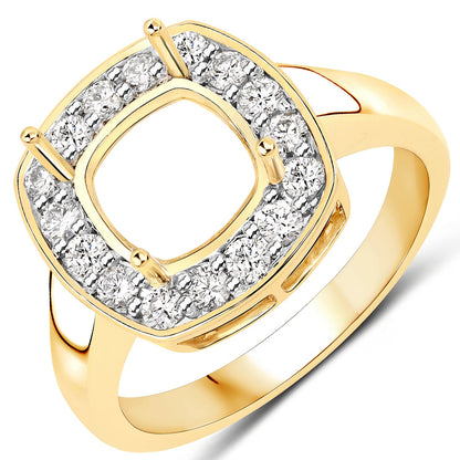 0.48 Carat Genuine White Diamond 14K Yellow Gold Semi Mount Ring - holds 8x8mm Cushion Gemstone by Bids.com