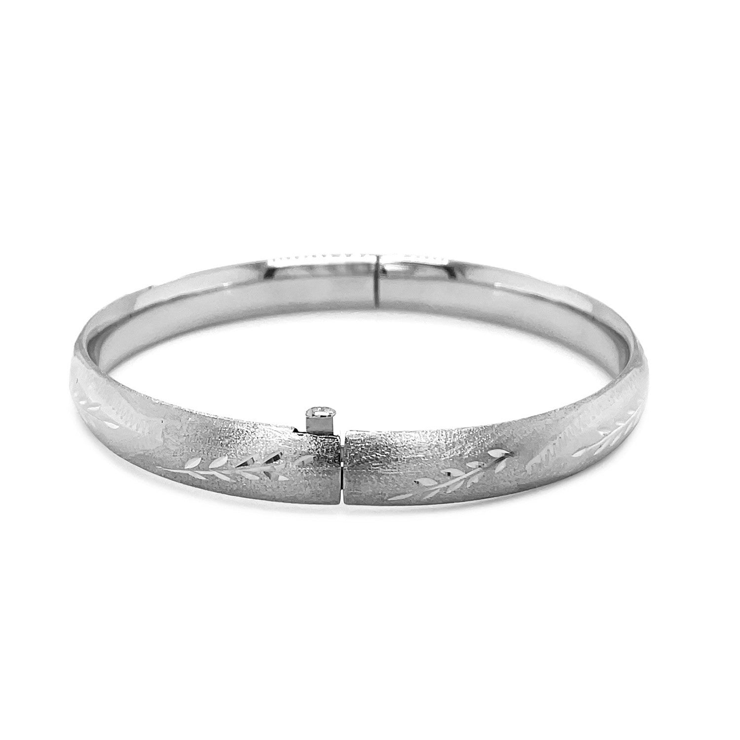 Classic Floral Carved Bangle in 14k White Gold (8.0mm) by Bids.com