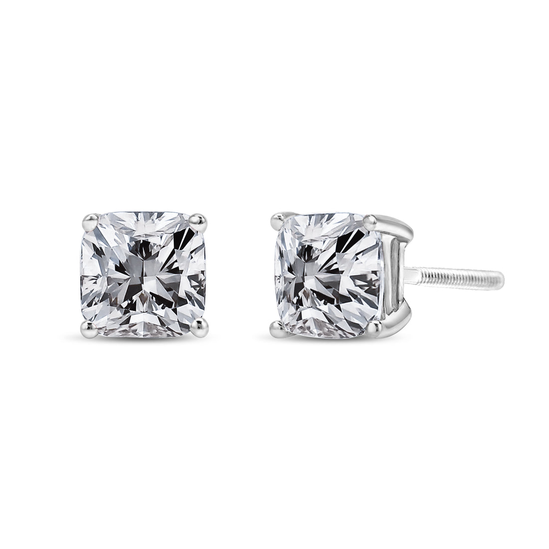 14K White Gold 1 1/2 Cttw Clarity Enhanced Princess Cut Diamond Solitaire Stud Earrings (I-J Color, I1-I2 Clarity) by Bids.com