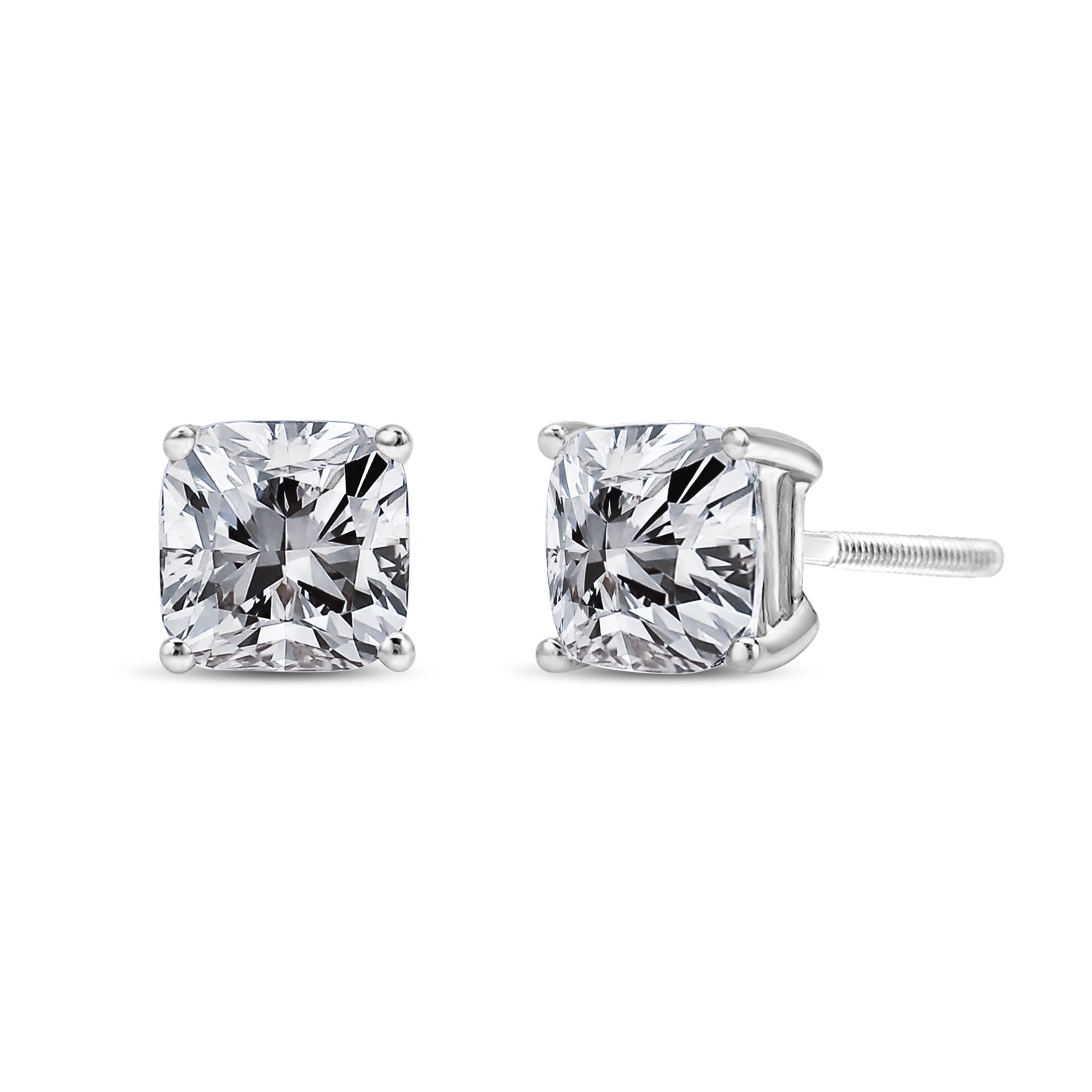 14K White Gold 1 1/2 Cttw Clarity Enhanced Princess Cut Diamond Solitaire Stud Earrings (I-J Color, I1-I2 Clarity) by Bids.com